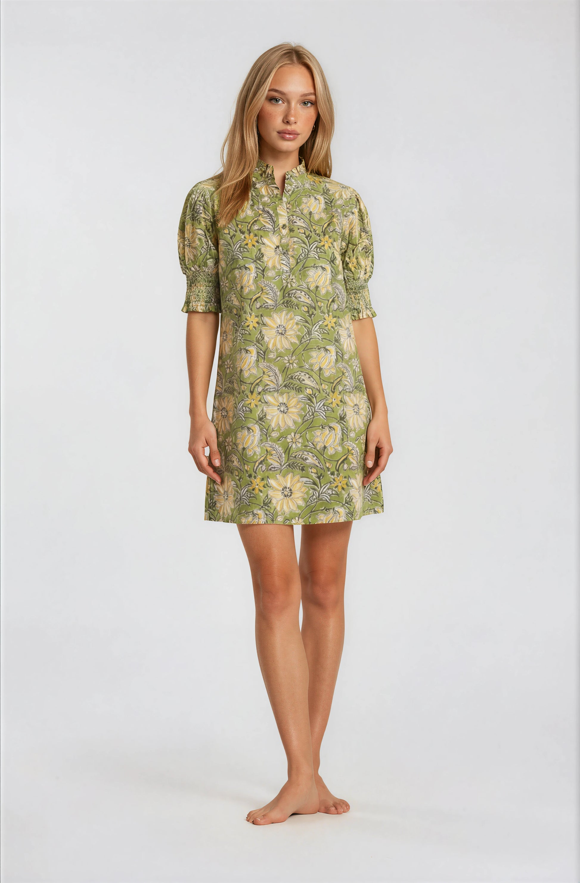 BLUFTON MINI DRESS - floral yellow green