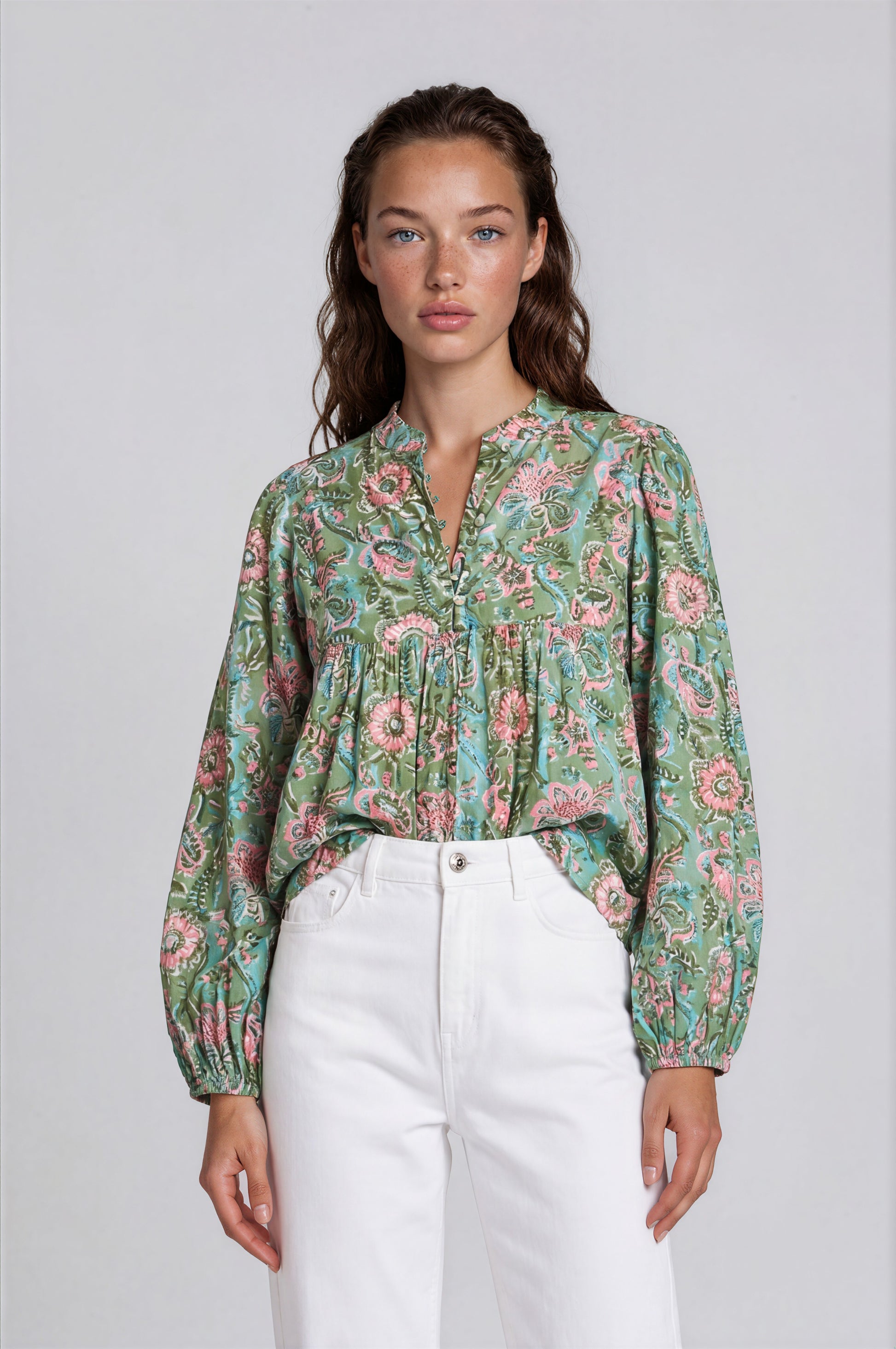 PINECREST women's floral mint pink blouse