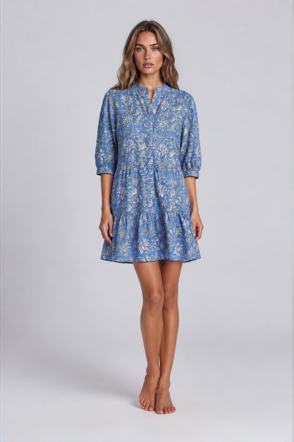 CALABRIA women's blue green floral mini dress